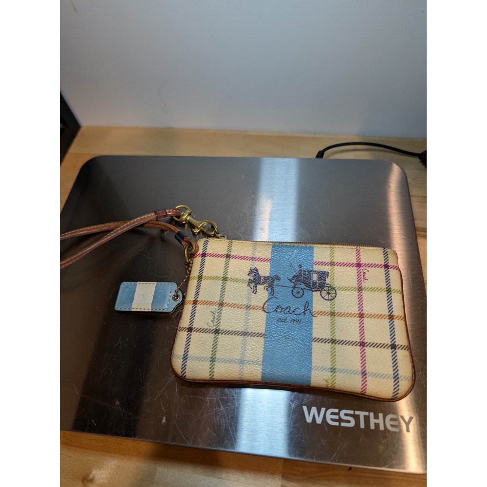 Coach Signature Plaid‎ Wristlet Pouch Cosmetic Bag EUC